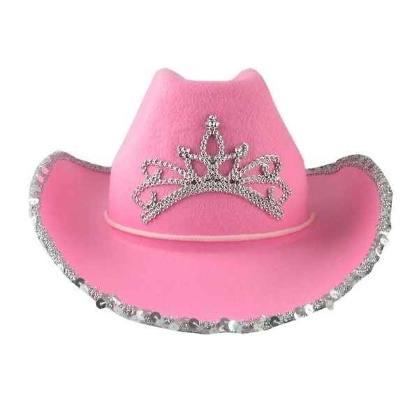 Cowboyhatt för kvinnor Cowgirlhatt med glitter paljetter brätte kronmönsterdekor(1st, rosa)