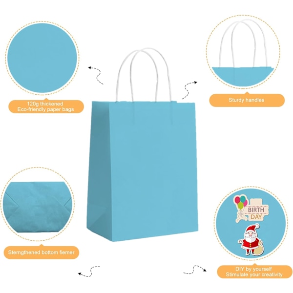 Gaveposer til Fest 10 stk Papirgaveposer til Barnfest, Papirposer med Håndtak, Små Gaveposer Ideelle til Bursdag, Bryllup, Babyshower, Jentefest Light Blue 10 count