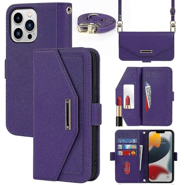 Lanyard Læder Etui Til Iphone 13 Pro Max Purple
