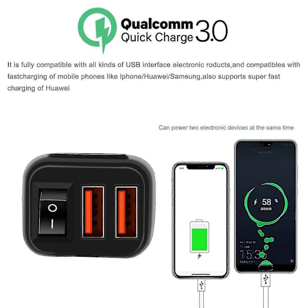 Dubbel USB 12V Vattentät Motorcykelstyre Laddare Snabbladdare 3.0 Med Voltmeter USB Motorcykel