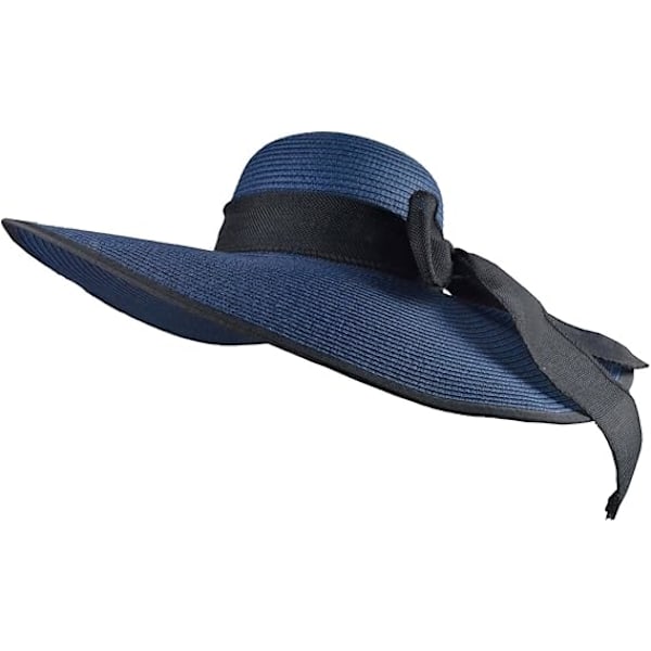 Bredbremmet Fedora Hat til Kvinder med Bæltespænde Retro Panama Floppy Hat Navyblue