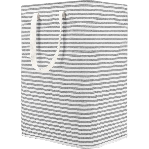 80L free standing laundry basket with handle, collapsible large cotton basket for clothes (gray)