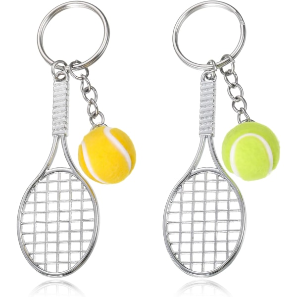 2st tennisracket nyckelring, sportnyckelring tennisbollsnyckelring, minimetall kreativ tennisboll nyckelring sportnyckelring