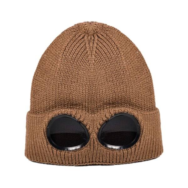 Hatt for menn og kvinner CP Strikket lue Ull Vinterhatt Solbriller Punk Caps Light Brown