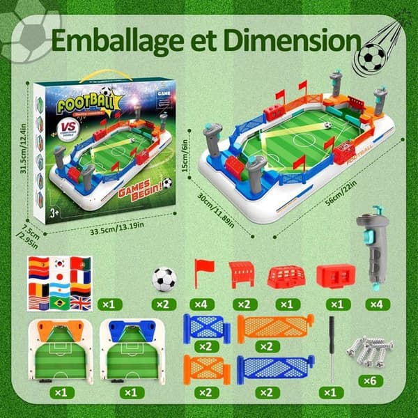 Mini bordfodboldbord - 1 enhed - ABS - Interaktivt brætspil - Til børn og voksne - Bærbart