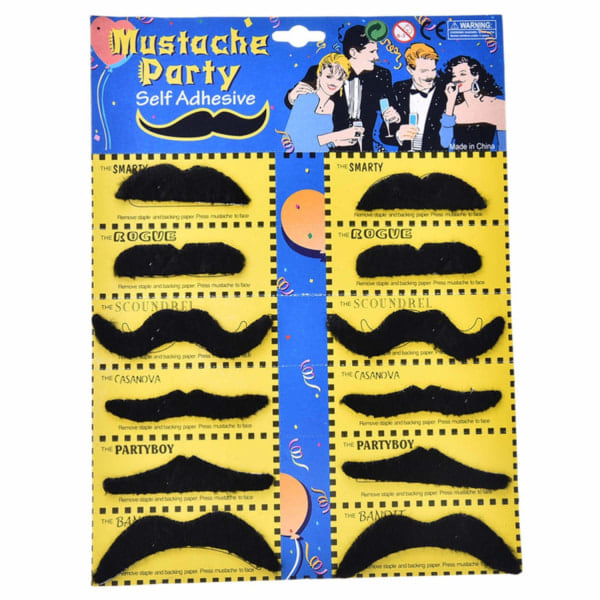 Mustasch för maskerad - Självhäftande - 12 st Svart