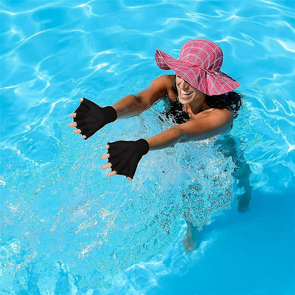 Aqua Handsker med Webbet Design til Padling - Fitness Vand Aerobic og Svømning Modstandstræning Åndbar Universelle Handsker Black M