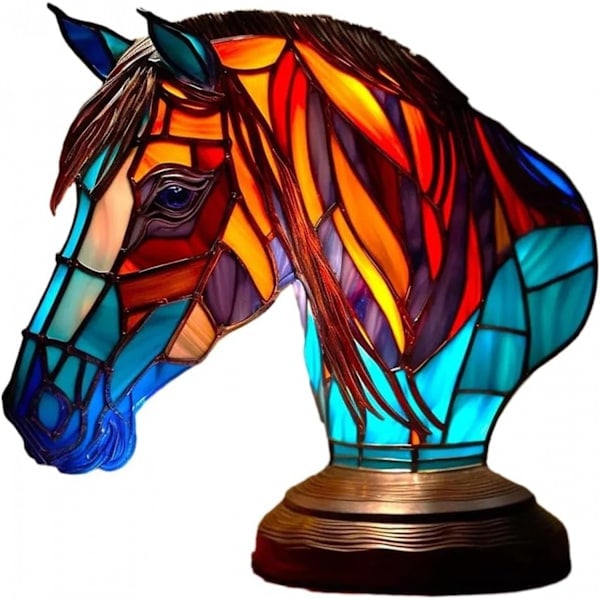 Djurbordlampa-serie Färgad Harts Elefant Draken Vargen Lampa Retro Sänglampa Tiffany Stil Nattlampa Bohemisk Hartslampa för Sovrum horse