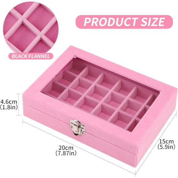 Fløjls Smykkeæske Smykke Organiser til Ring Øreringe Halskæde Smykke Display Æske Opbevaringsæske Smykke Showcase med Låg til Kvinder Pige Pink