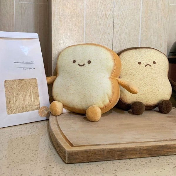 Toastkudde Rolig Mat Plysch Leksak Kuddar Små Söta Stoppade Plysch Toast Soffa Kudde (Toast, Brun)