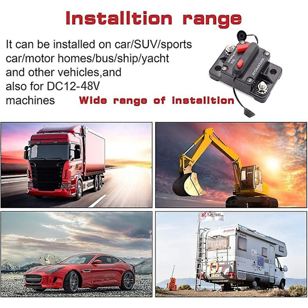 30A 40A 50A 60A 70A 80A 100A 120A 150A 200A 250A 300A AMP Strömbrytare Återställning 12-48V DC Bil Båt Auto Vattentät