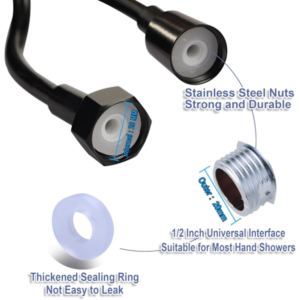 Forår Fleksibel Bruseslange, ABS Fleksibel Teleskopisk Bruseslange, Badeværelse Spiral Fleksibel Bruseslange til Toilet Hane, Bidet Sprøjte, Håndbruser - 3M Black