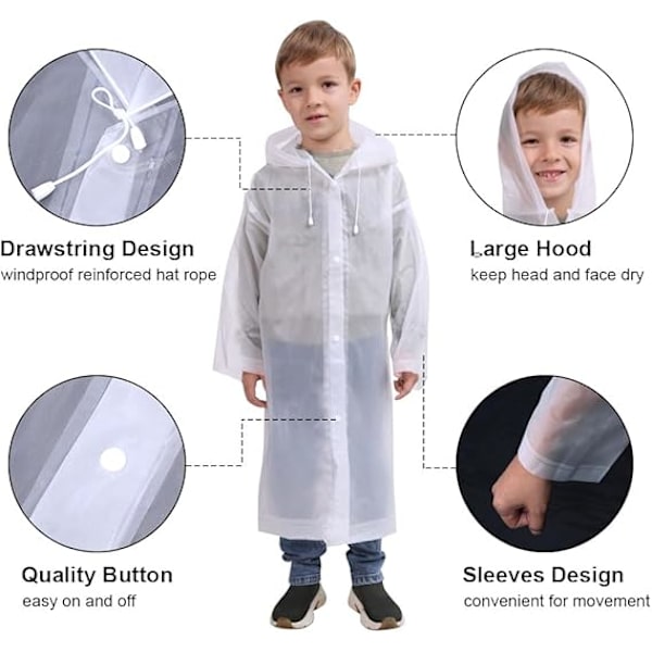 1PCS Barn Regnrock för Flickor Pojkar, Barn Bärbar Regnrock Regn Poncho Barn Vattentät White