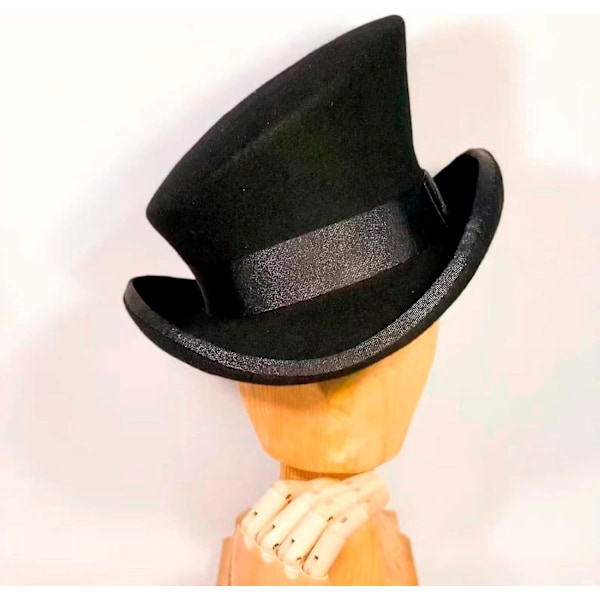 Asymmetrisk Topphatt Ullhatt Dame Herre Unisex Hatt Steam Punk Hatt Topphatt Mote Bånd Dekorativ Hatt Dekk Hode For Menn-yu Black One Size