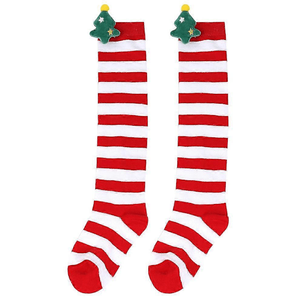 Nye efterårs- og vinterbørns julestrømper, søde plysdukkestrømper, knæstrømper, stribede strømper, tegneseriedukkestrømper 11 red whiteed Christmas tree
