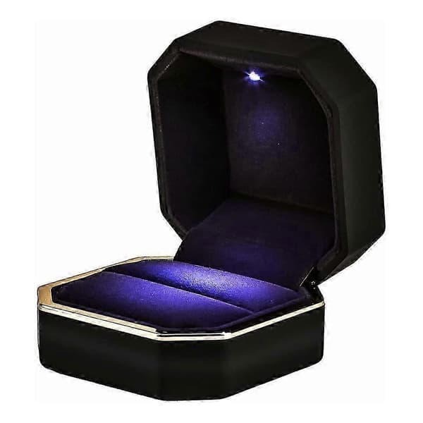 LED-belyst Ring Halsband Förvaringslådor Förlovning Bröllop Present Display Box