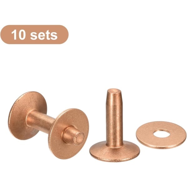 10 set koppar nitar och brickor, 10x3,3x14mm solida koppar nitar fästelement för läder DIY hantverkstillbehör, koppar ton