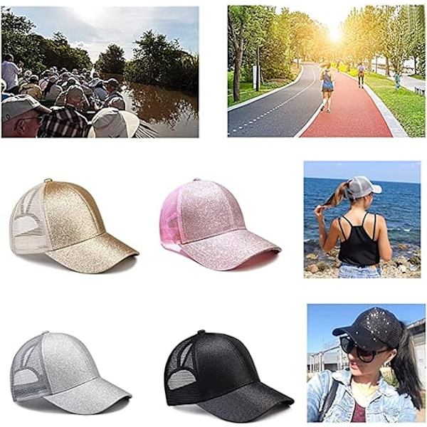 Visirkeps, Sommar Glitter Hästsvanskeps Mesh Hattar Casual Justerbara Sportkepsar Basebollkeps för Kvinnor Flickor Grey