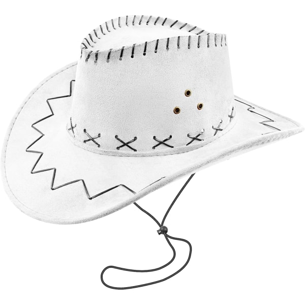 Cowboyhatt i semsket skinn, bredbremmet, vestlig cowboyhatt, autentisk Gunslinger-hatt, filtcowboyhatt for menn og kvinner A-white