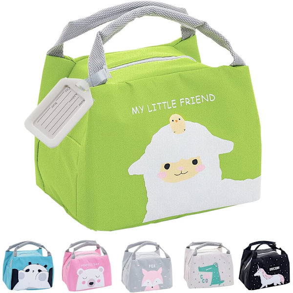 1 stk Lunsjpose, Mini Isoterm Lunsjpose, Kjølepose Barn, Piknikpose Søt, Vanntett Lunsjpose, Sammenleggbar Lunsjpose Green