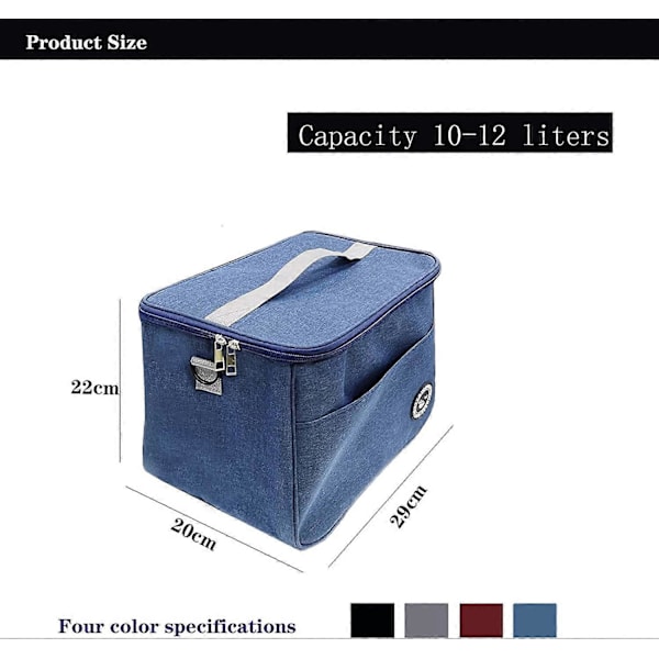 12L Kjølebag, AC Kjøle Picnic Bag, Kjølebag for Voksne Matpakker, Kjølebag for Kontor Matpakker, Kjølebag for Barn, Sammenleggbar Kjølebag, Justerbar Kjølebag