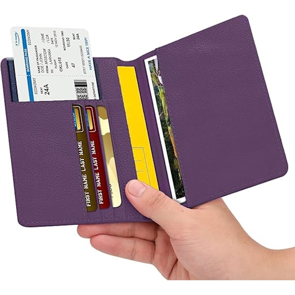 Läder Resepassfodral Passfodral Blockering，Läder Kortfodral, Resedokument Organizer Fodral Purple