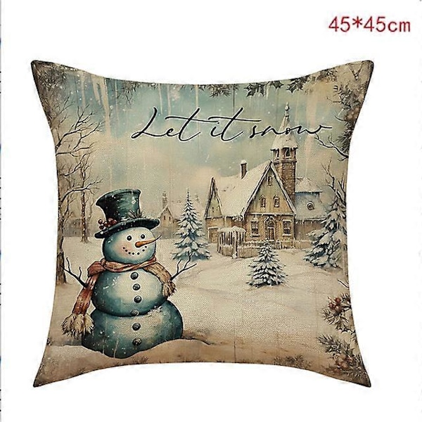 45 cm Jul Kuddfodral Jultomte Snögubbe Julgran Kuddfodral God Jul Dekor För Hemmet 2024 Noel Dekor C