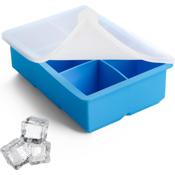 Stor iskubslåda med lock, spillsäker, enkel frigöring 2 tum stor iskubform för drycker, blå 1-pack