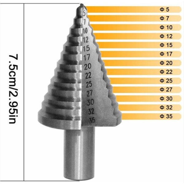 Trinbor Trinbor med Dobbelt Spalte Konisk Senkfræser 5-35mm 13 Trin Rund Skaft Trinbor Skære Værktøj Til Skruetrækker Boring Stål Messing Træ Plast