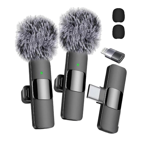 Trådløs Mini Lavalier Mikrofon til iPhone Android PC, USB-C & Lightning, Støjreducerende Clip-On Mikrofon til Vlog & Optagelse Black