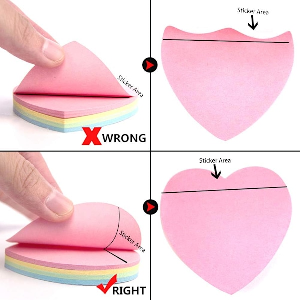 Klistremerker i hjerteform - Selvklebende post-it lapper Søte blandede 4 farger for kontor/hjem Bulk-salg 600 ark totalt