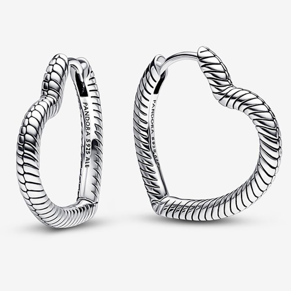 Pandora S925 Sterling Silver Hug Heart Charm Hoop Örhängen 292236C00, Inkluderar Originalask