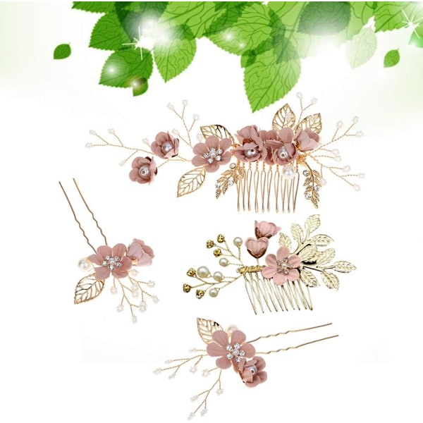 1 stk Håndlaget Bryllupshårkam Blomsterhårtilbehør for Jenter Hårpynt med Rosa