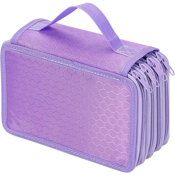 Blyantveske med 72 plasser, stor kapasitet Blyantvesker 4 lag Penneveske Blyantpose Lommeholder med glidelås Fargeblyanter Organizer Blyantinnpakning Purple