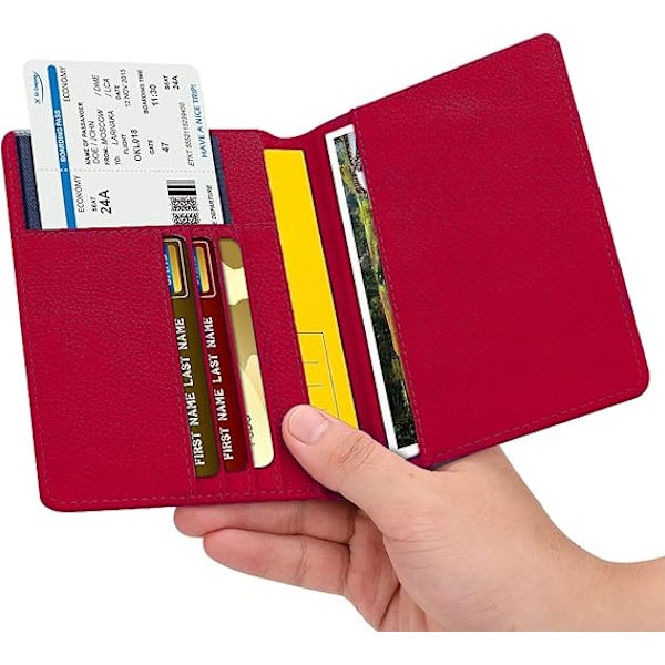 Läder Resepassfodral Passfodral Blockering, Läder Kortfodral, Resedokument Organizer Fodral Red