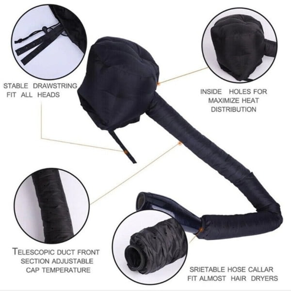 Mesh Drape Hætte til Kvinder, Justerbar Mesh Drape Hætte til Tørring af Krøllet Hår Black