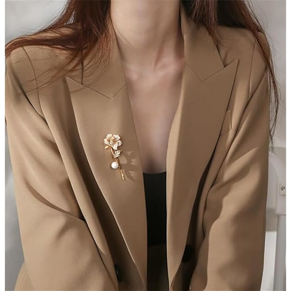Rhinestone Pärlros Brosch Nål Ros Blomma Lapel Nål Guld Kristall Blomma Lapel Brosch Ros Corsage Nål