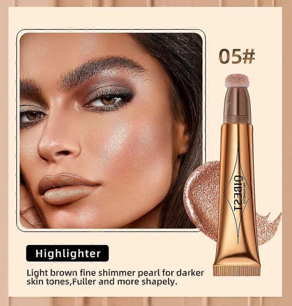 Krämkonturstift med kuddapplikator för naturlig skulptering och långvarig krämbronzer (5# Highlight)