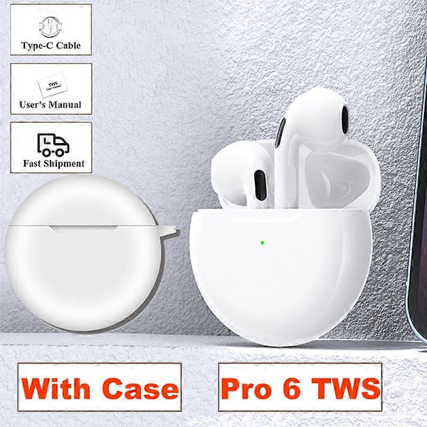 Pro6 TWS Trådlösa Hörlurar med Mikrofon Bluetooth Öronproppar Sport Löpning Öronproppar för Apple iPhone Xiaomi Pro6 Hörlurar White-(Box)