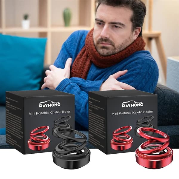 Bærbar kinetisk mini varmeblæser - Automatisk roterende - Mini solcelle dobbelt ring 1PCS red