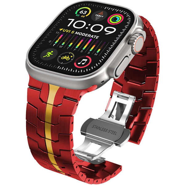 Apple Watch Ultra-rem för män, 49 mm, 45 mm, 44 mm, 42 mm, serie för män, metallarmband för iWatch, armband i rostfritt stål Red/Gold 42/44/45/49mm