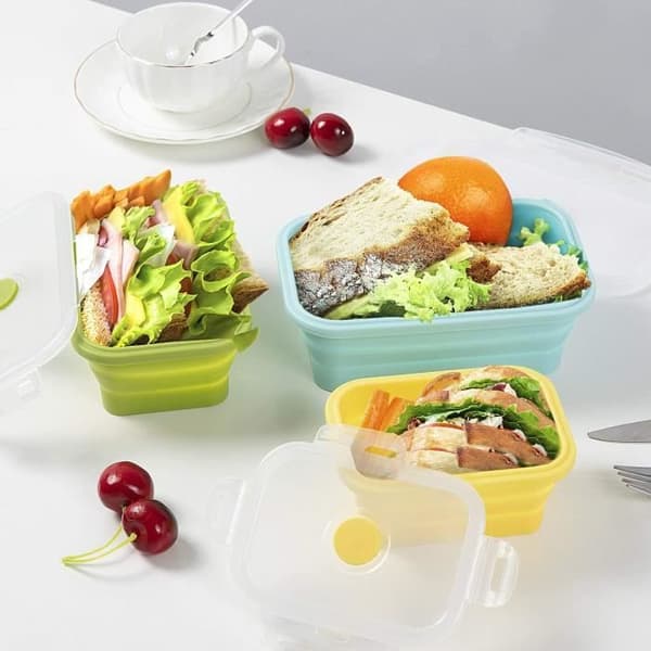 Hopfällbar matlåda i silikon, 3-pack hopfällbara matbehållare i silikon, Bento matlåda