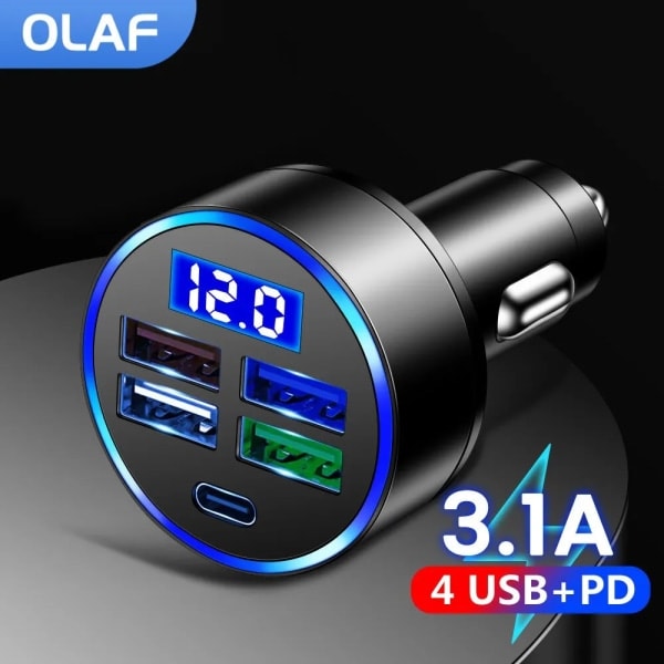 QC3.0 USB-billaddare för bil Snabbladdning Typ C USB-telefonadapter i bil för iPhone 13 Pro Xiaomi Huawei Samsung Snabbladdare