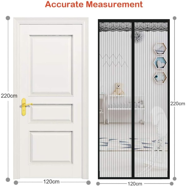 Magneettinen Ovi Hyttysverkko Itsestään Sulkeutuva Hyönteinen Lentää Hyttys Oviverho Magneeteilla, Musta (120*220cm)