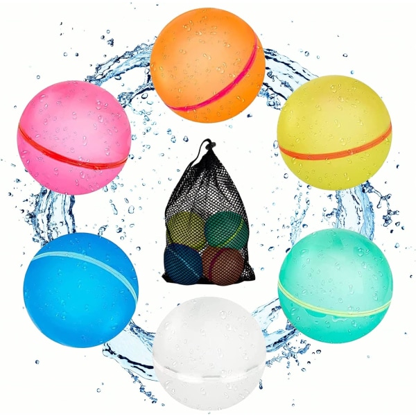 Återanvändbara vattenballonger för barn och vuxna, 18-pack magnetiska påfyllningsbara snabbsjälvförslutande vattenbomber med nätpåse 6PCS