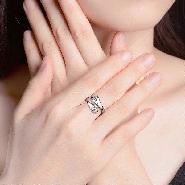925 Sterling Sølv Ringer for Kvinner Jenter Menn eller Unisex Sølv Klemmer Hender Åpen Ring Smykker Klem Hender Statement Ringer Bånd Størrelse Silver