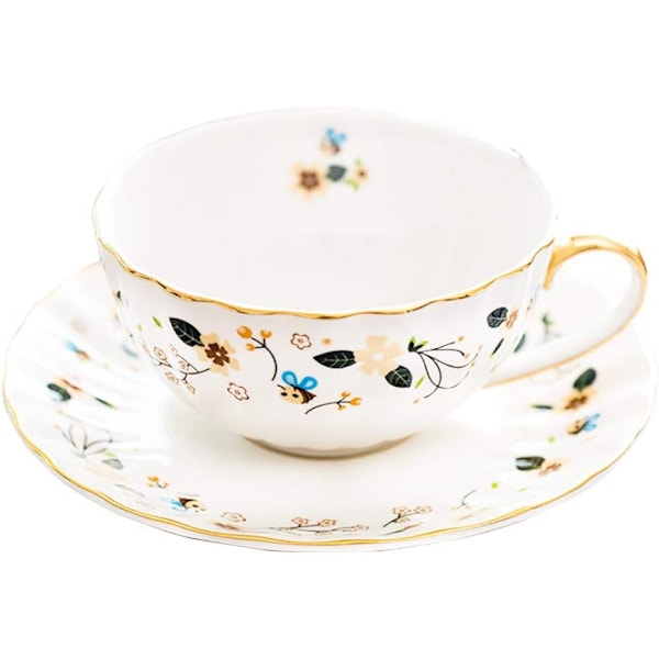 Blomsterbi Tekopper og Underkopper, Kaffe Knogle Kina Kop 1 Sæt (1 Kop og 1 Tallerken)