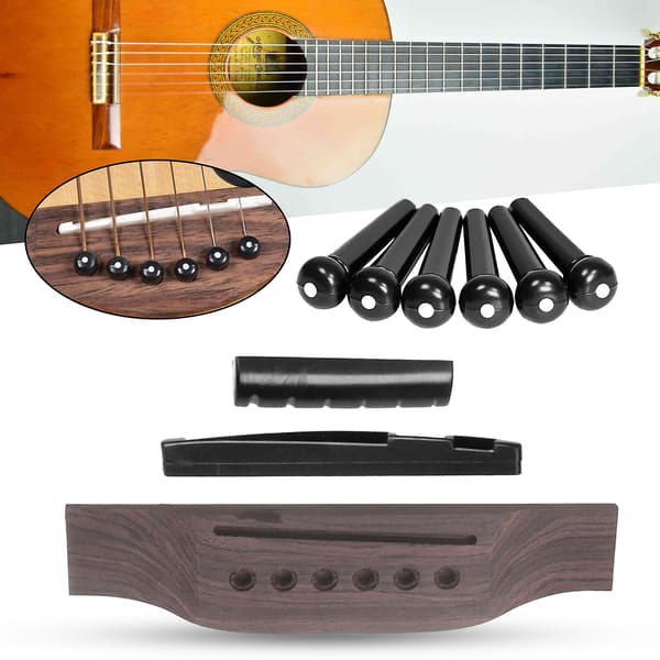 1 Set Gitarrstallset Mångsidigt Hög Stabilitet Justerbart Akustisk Gitarr Rosenträ Stall Sadel Kit för Instrument A