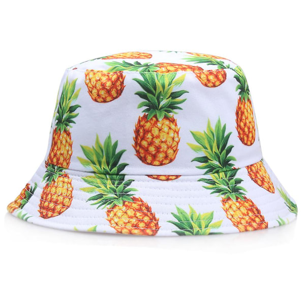 Dame Avocado Print Vendbar Spandhat Sommer Bob Foldbar Strand Panama Hat Herre Tegneserie Fiske Fiskerhat Hip Hop Kasketter pineapple white 56-58cm