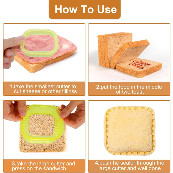 Sandwich-skärare och -förslutare 3 st Sandwich Maker Bröd Sandwich Maker Form Crustless Peanut Butter Jelly Sandwich Press DIY Kakform för barn